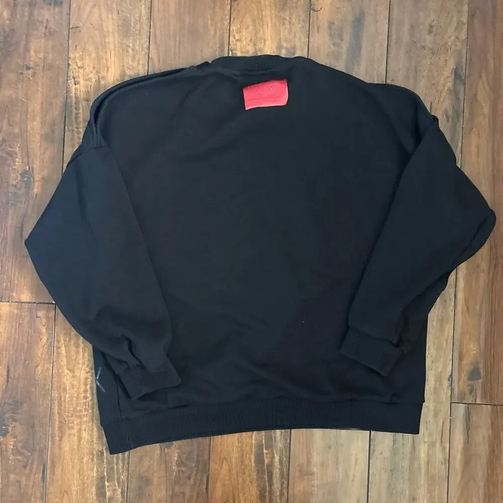 Armani Exchange Sweater Womens L Black Open Shoulder Streetwear Graffiti - Picture 6 of 10